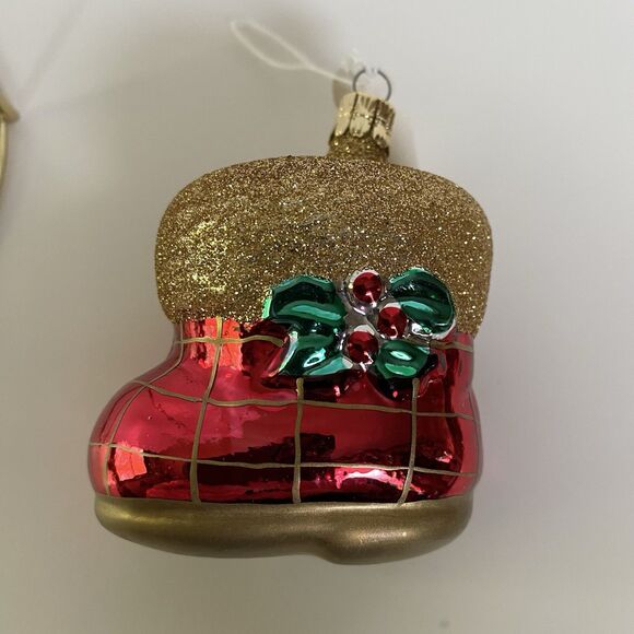 Czech vintage blown glass santa boot Christmas ornament - Picture 1 of 8